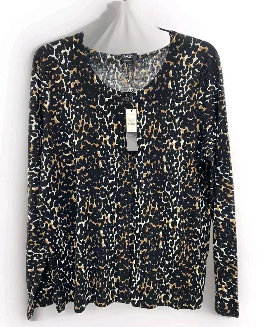 Talbots Women Animal Print Merino Wool Elbow Sleeve Sweater Size 1X A000611